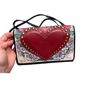 Brighton Mini Crossbody Bag – Studded Heart & Floral Art
